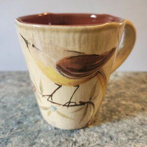 Pier 1 Imports Hand Painted Earthenware Mug Italy Bird and Floral Design 12 oz